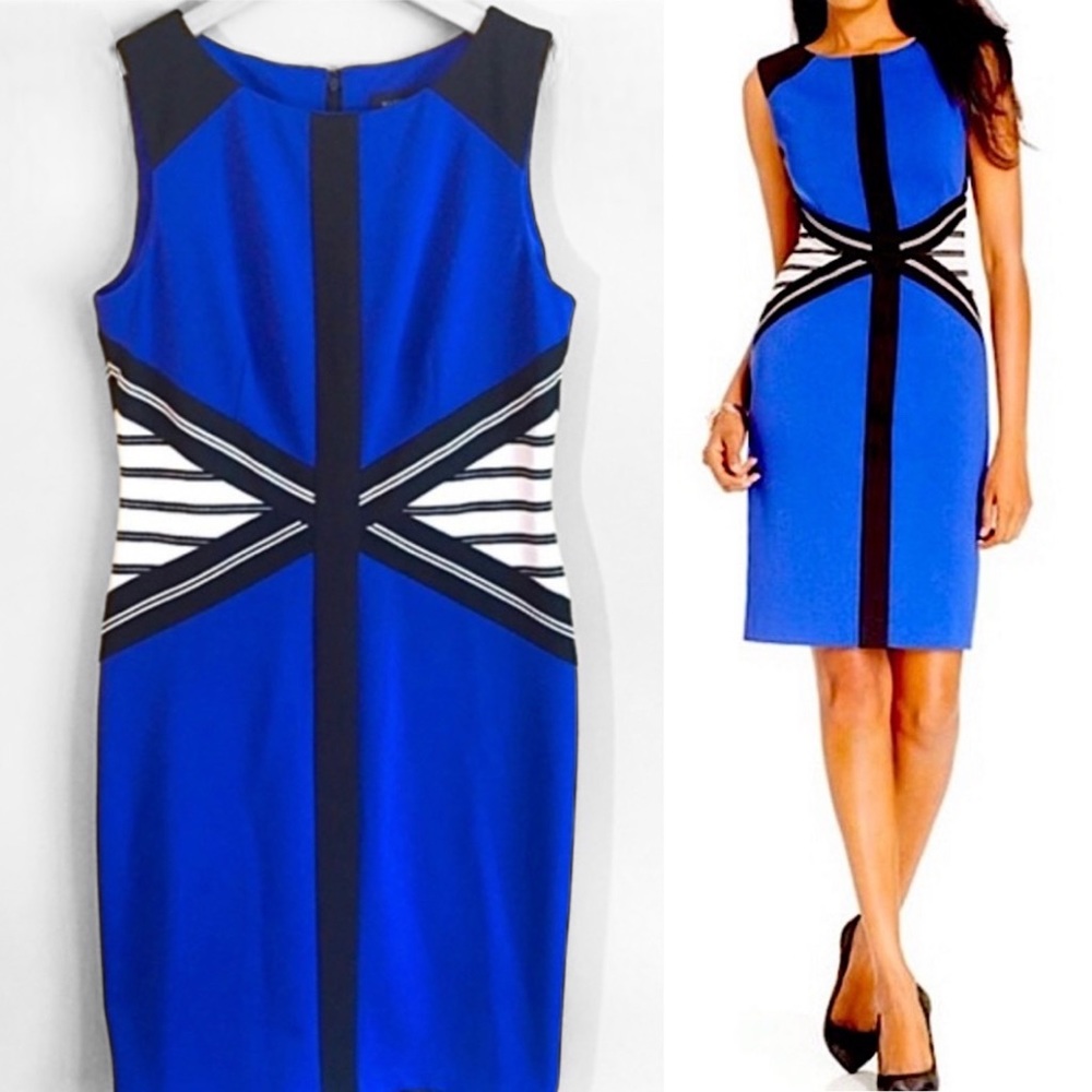 NWT Ivanka Trump Royal Blue Sleeveless Ponte Colorblock Sheath Dress